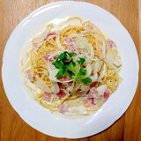 新玉ねぎとベーコンのクリームパスタ